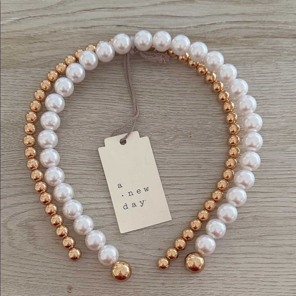 a new day Pearl and Gold Beaded Headbands